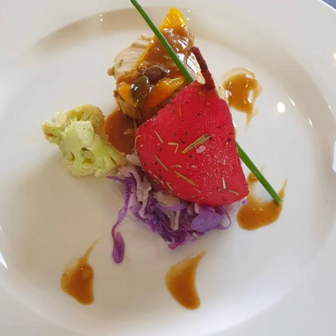 Risotto de camarão com legumes e molho de abóbora